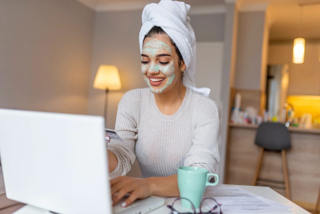 Business female freelancer at home.